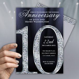 Invitation 10e Anniversaire Argent Diamant Années Bleu Foncé