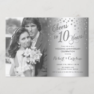 Invitation 10e anniversaire avec photo - Argent diamanté