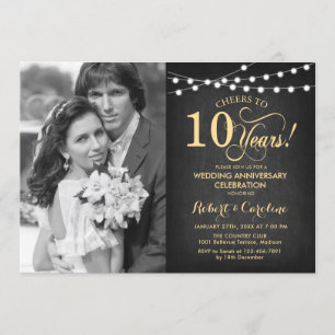 Invitation 10e anniversaire avec photo - Chalkboard Gold