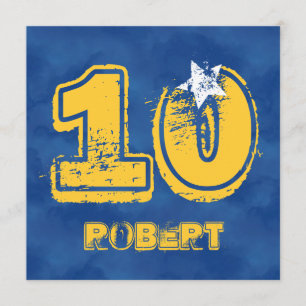 Invitation 10e anniversaire Blue and Gold Modern Grunge G10