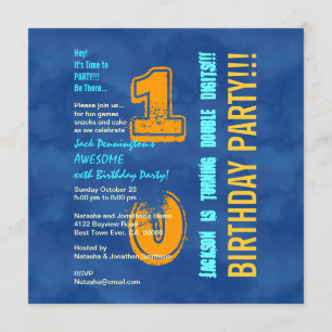 Invitation 10e anniversaire Blue and Gold Modern Grunge G10B
