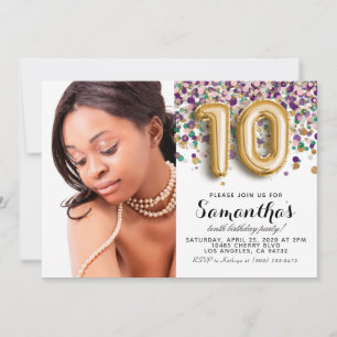 Invitation 10e anniversaire Confetti Gold Portrait