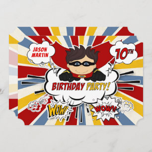 Invitation 10e anniversaire de fête garçons Superhero Red Com