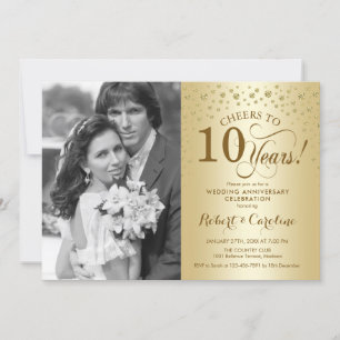 Invitation 10e anniversaire de Mariage avec photo - Or