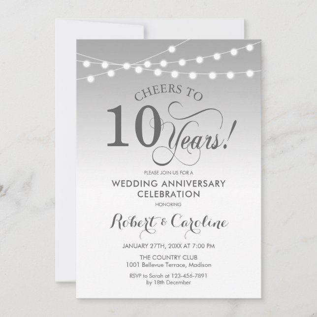 Invitation 10e anniversaire de mariage - Blanc Argent (Devant)