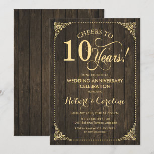 Invitation 10e anniversaire de mariage - Bois doré