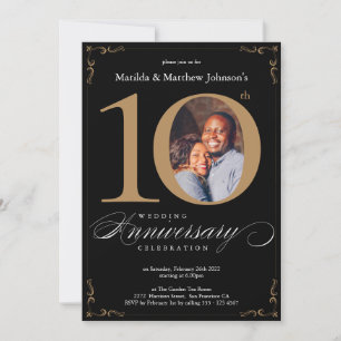 Invitation 10e anniversaire de Mariage Calligraphie d'or noir