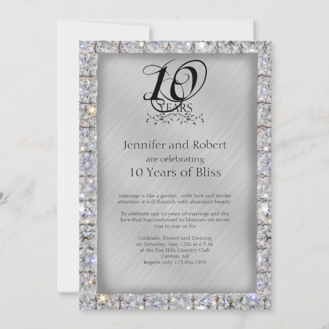 Invitation 10e anniversaire de mariage (étain et diamant) (Devant)