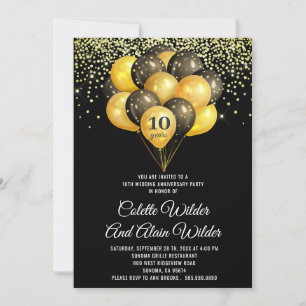 Invitation 10e anniversaire de Mariage Gold et Black Invitati