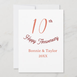 Invitation 10e anniversaire de mariage nom pastel pêche rétro