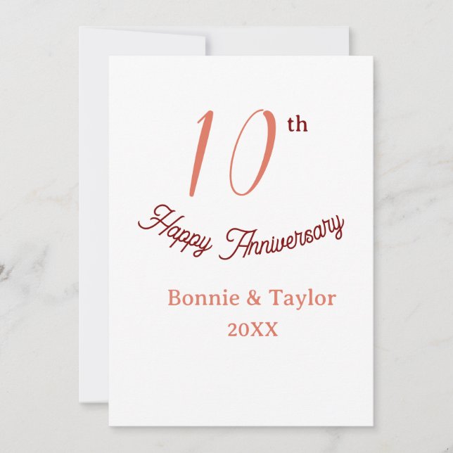 Invitation 10e anniversaire de mariage nom pastel pêche rétro (Devant)