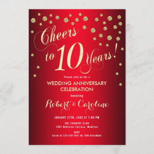 Invitation 10e anniversaire de mariage - Rouge & Or