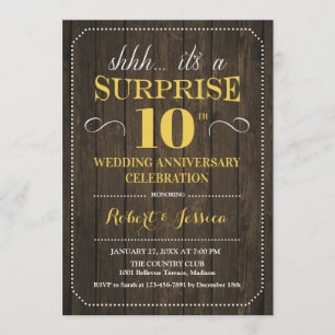 Invitation 10e anniversaire de Mariage surprise - Gold en boi