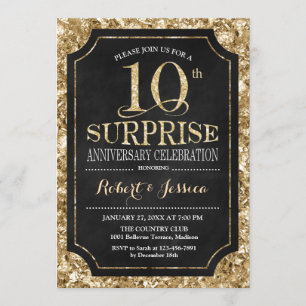 Invitation 10e anniversaire de Mariage surprise - Gold noir