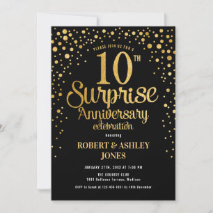 Invitation 10e anniversaire de Mariage surprise - Noir et or
