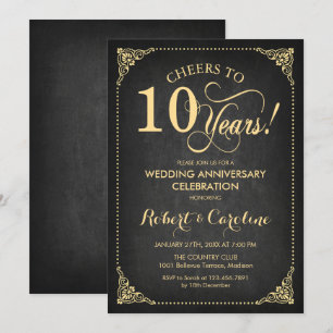 Invitation 10e anniversaire de mariage - Tableau noir or