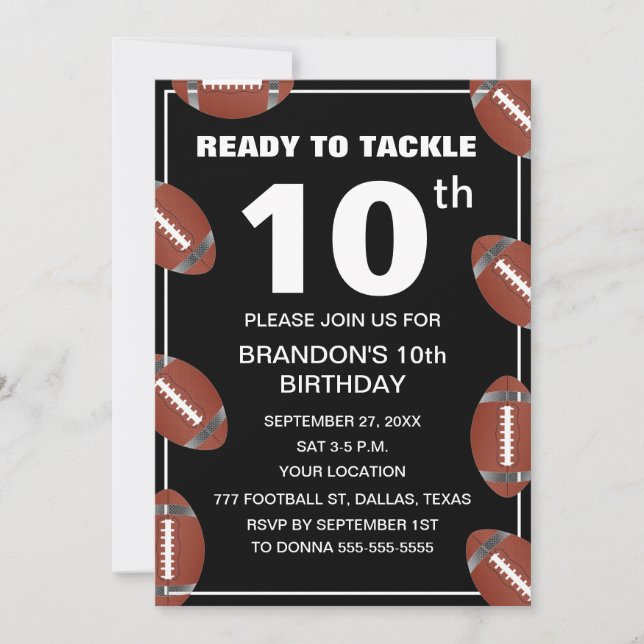 Invitation 10e Anniversaire Fête Football Black Sport Enfants (Devant)