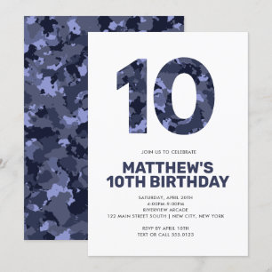Invitation 10e anniversaire, Fête personnalisée Camo Bleu