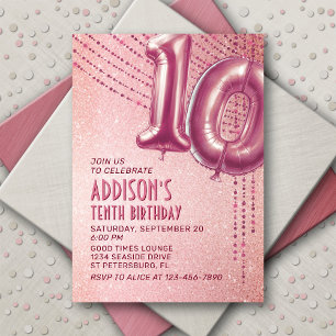 Invitation 10e anniversaire filles Rose or