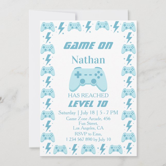 Invitation 10e anniversaire garçon | Fête de jeu vidéo de niv (Devant)
