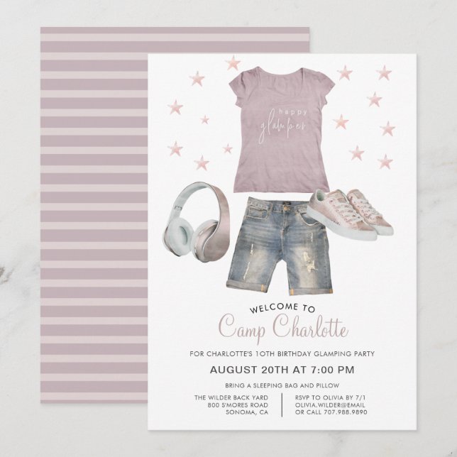 Invitation 10e Anniversaire Glamping Party Under The Stars (Devant / Derrière)