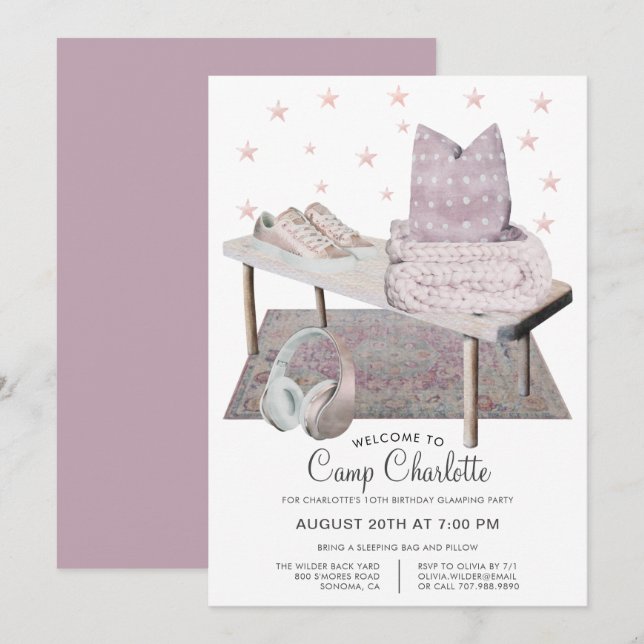 Invitation 10e Anniversaire Glamping Party Under The Stars (Devant / Derrière)