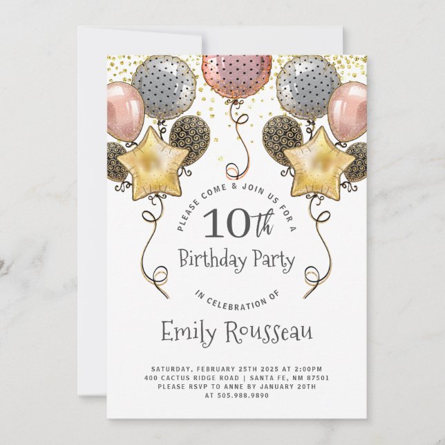 Invitation 10e anniversaire Gold Parties scintillant Confetti (Devant)