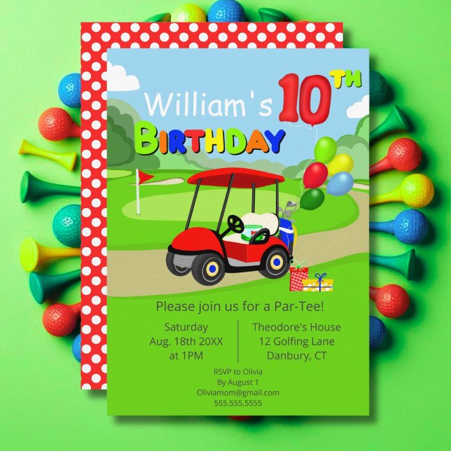 Invitation 10e anniversaire joli Red Golf Cart Boy's (Créateur téléchargé)