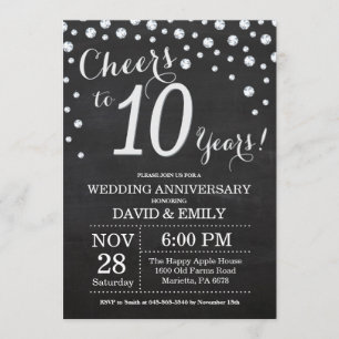 Invitation 10e anniversaire Mariage Chalkboard noir argent