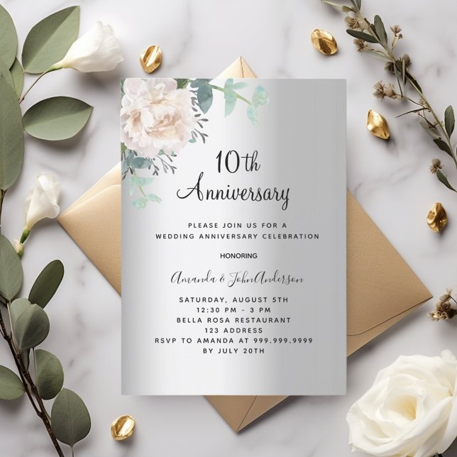 Invitation 10e anniversaire mariage de la verdure fleurie arg (Créateur téléchargé)