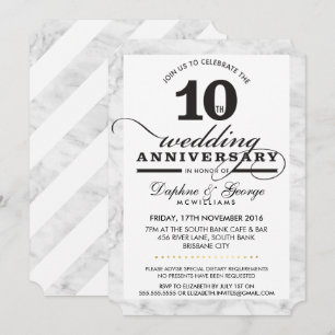 Invitation 10E ANNIVERSAIRE MARIAGE élégant marbre gris noir