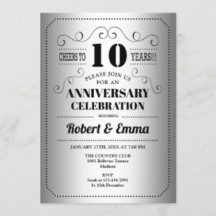 Invitation 10e anniversaire Mariage - Noir d'argent