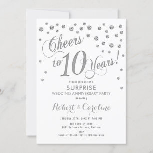 Invitation 10e anniversaire Mariage surprise - Blanc et argen