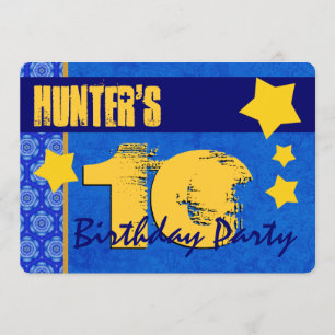 Invitation 10e anniversaire moderne pour lui Bleu et Or W13B7