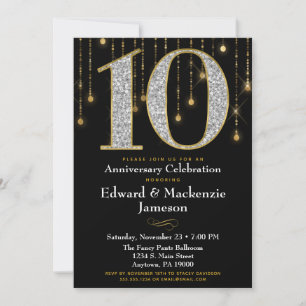Invitation 10e anniversaire Noir Or Diamants