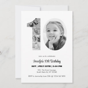Invitation 10e anniversaire Numéro 10 photo Collage noir blan