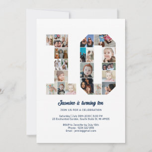 Invitation 10e anniversaire Numéro 10 Photo personnalisée Col