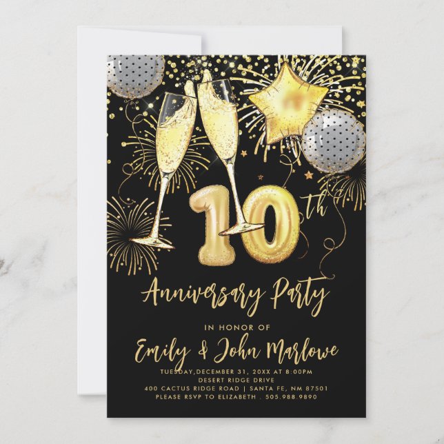 Invitation 10e anniversaire Parties scintillant d'or Confetti (Devant)