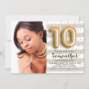 Invitation 10e anniversaire Striped Gold Portrait
