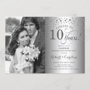 Invitation 10e anniversaire surprise avec Photo Silver Black