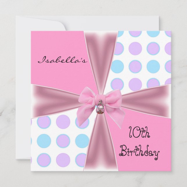 Invitation 10e anniversaire taches rose mauve bleu (Devant)