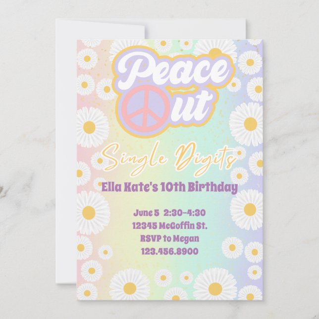 Invitation 10e anniversaire Tie Dye Peace Out Chiffres simple (Devant)
