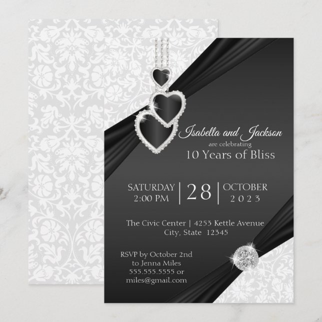 Invitation 10e conception d'anniversaire Onyx (Devant / Derrière)