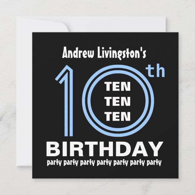 Invitation 10e fête d'anniversaire Modern Blue et Black B451 (Devant)