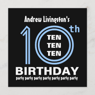 Invitation 10e fête d'anniversaire Modern Blue et Black B451
