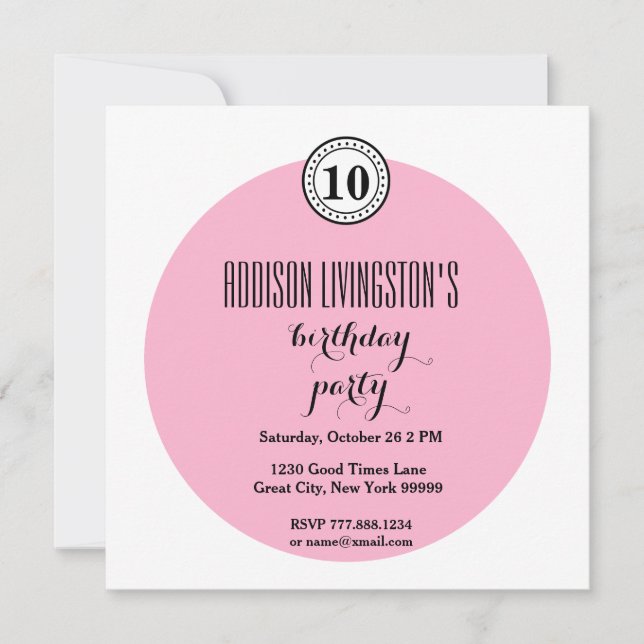 Invitation 10e fête d'anniversaire Modern rose Black Bubble V (Devant)
