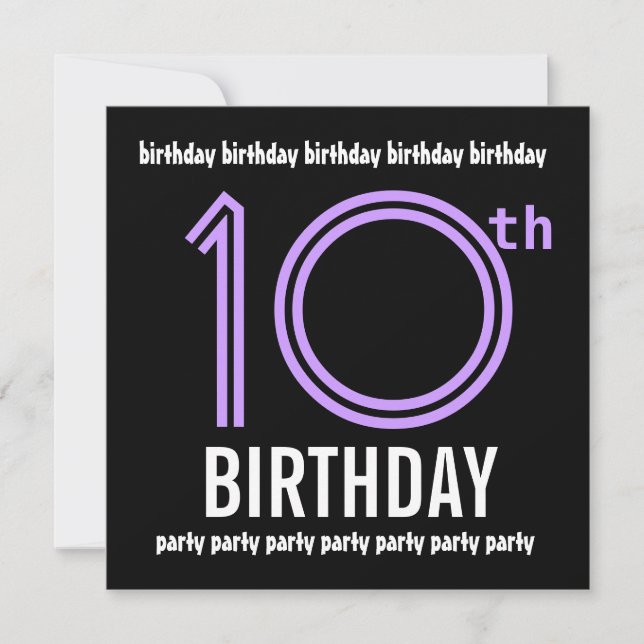 Invitation 10e fête d'anniversaire moderne Noir et couleur Nu (Devant)