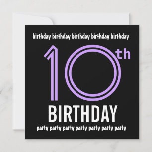 Invitation 10e fête d'anniversaire moderne Noir et couleur Nu
