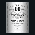 Invitation 10e fête du Mariage - Noir d'argent<br><div class="desc">Invitation du 10e anniversaire du Mariage. Carte invitation argent et noir. Parfait pour une célébration élégante. Peut être personnalisé à n'importe quelle année. S'il vous plaît,  envoyez-moi un message si vous avez besoin d'une personnalisation supplémentaire.</div>