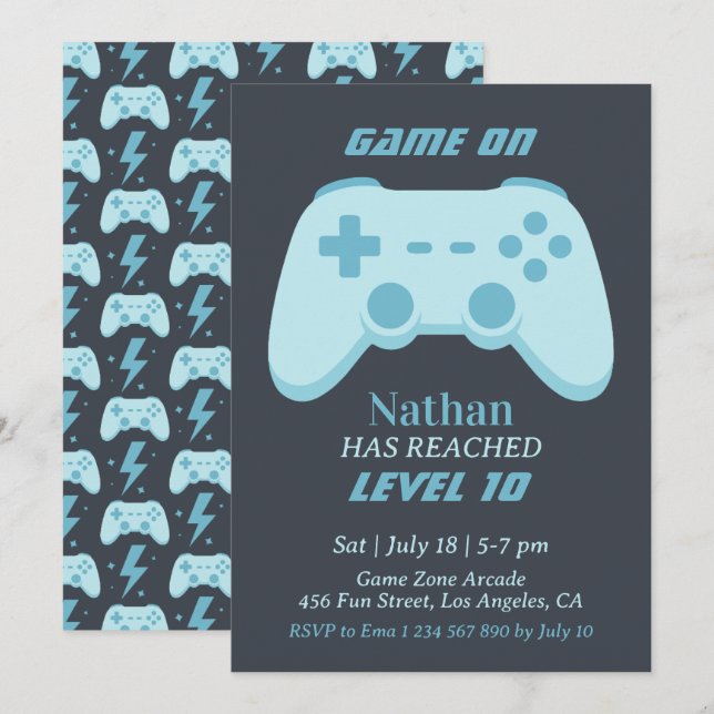 Invitation 10e Niveau supérieur de fête de jeu vidéo d'annive (Devant / Derrière)